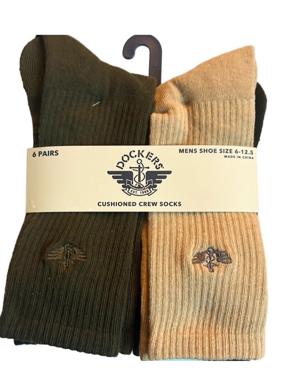 Dockers Men’s 6 Pairs of Cushioned Crew Socks Brown Black Grey Shoe Size 6-12
